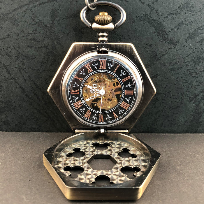 Hexagonal Vintage-Style Mechanical Pendant Watch.
