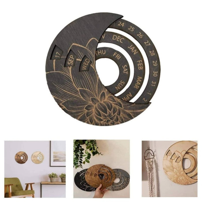 Wall-Hanging Wooden Round Perpetual Calendar
