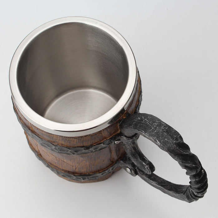 Wooden Barrel Style Resin and Steel Mug