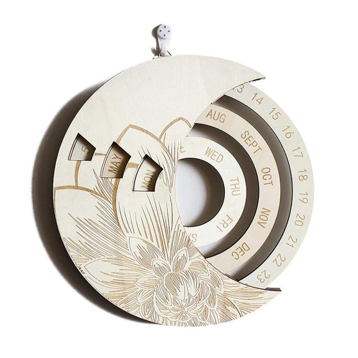 Wall-Hanging Wooden Round Perpetual Calendar