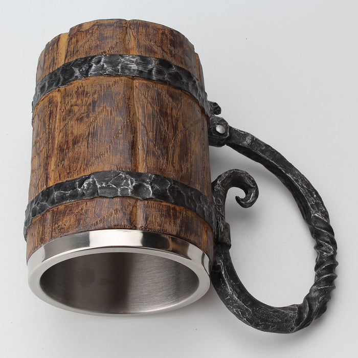 Wooden Barrel Style Resin and Steel Mug