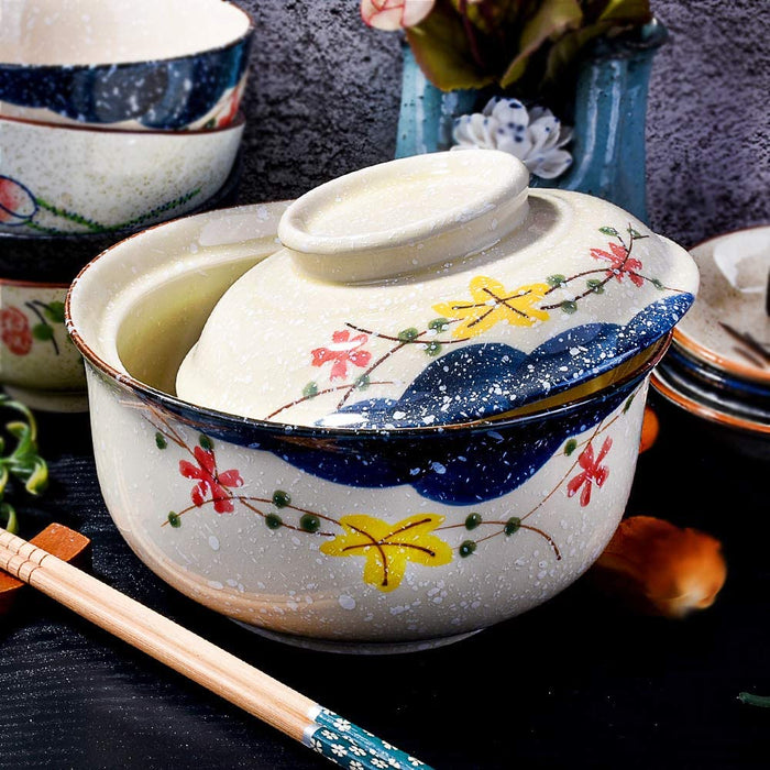 Japanese-Style Ceramic Ramen Bowl with Lid